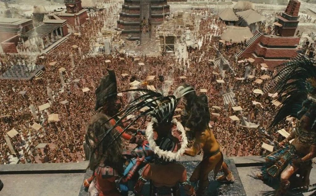 Apocalypto movie scene. Mayan elites making Apocalypto submit in front of hundreds of Mayan inhabitants