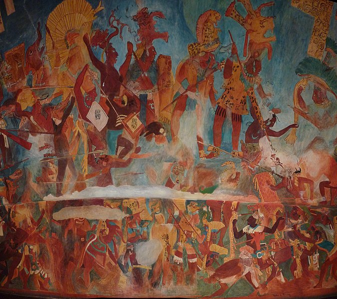 Paintings of Bonampak archaeological site representing possible wars among Mayans