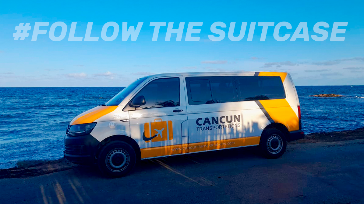 Cancun Airport Transportation vehicle passing by the beach in Tulum