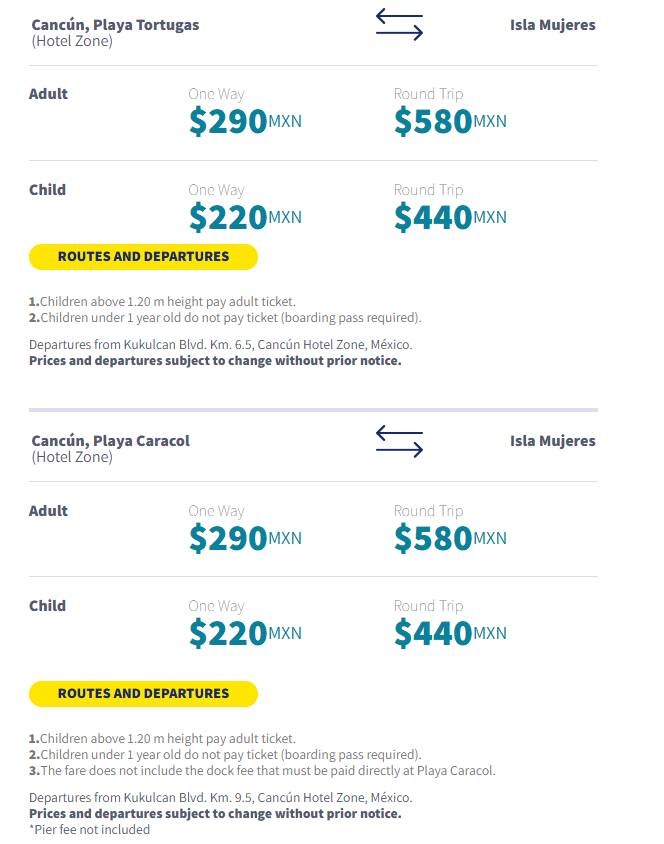 Hotel Zone Ferry Rates to Isla Mujeres Hotel Zone Ferry Rates to Isla Mujeres