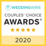Couple's Choice award obtained by Cancun Airport Transportation from Wedding Wire in 2020. The image includes 5 stars, the Wedding Wire logo and some text saying Couple's Choice Awards 2020