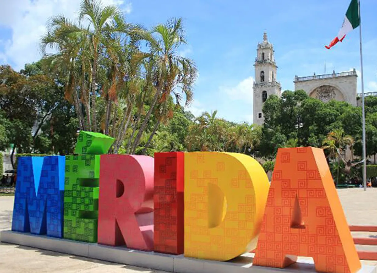 Sign of Merida letters. One of the destinations available for Cancun Airport Transportation